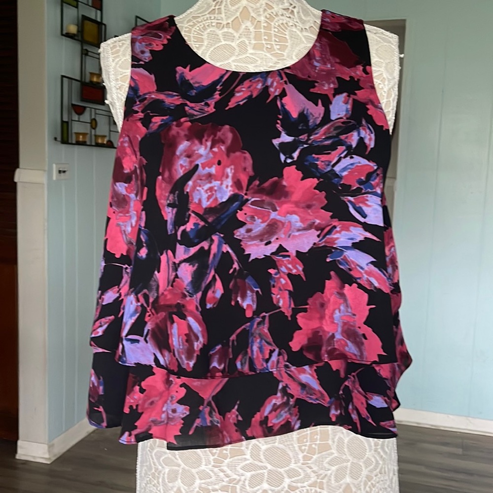 Black pink purple floral swing sleeveless top